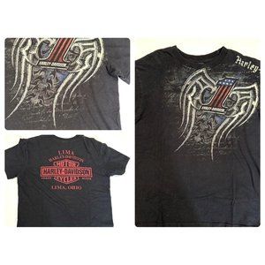 Harley Davidson T Shirt Mens L Number 1 American Flag Graphic Lima Ohio Y2K